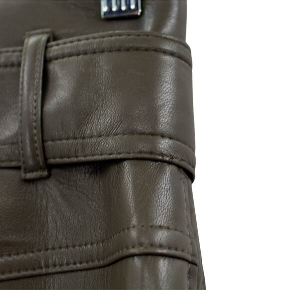 Aritzia Wilfred High Tied Faux Leather Belted Pants Olive Pockets Vegan 79497 2 - Picture 3 of 6